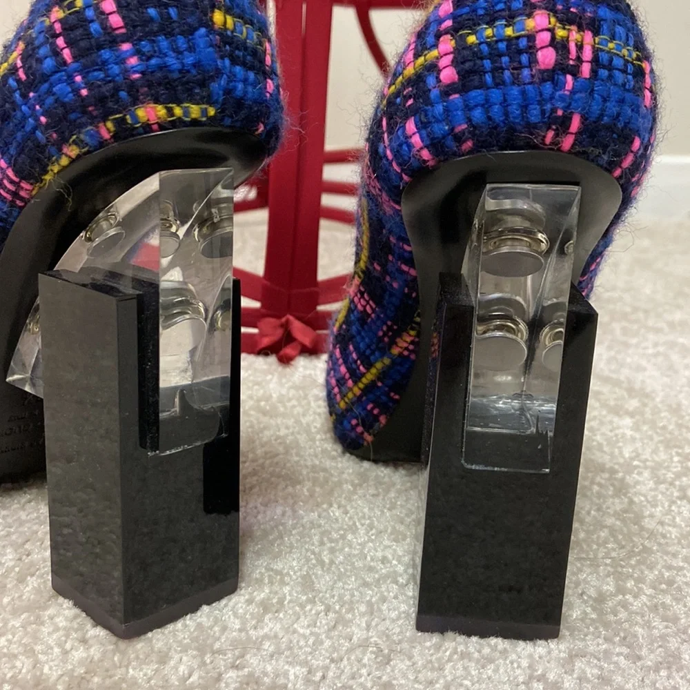 Erdem x Nicholas Kirkwood plaid shoes with funky lucite heel size 37.5 - Picture 6 of 10